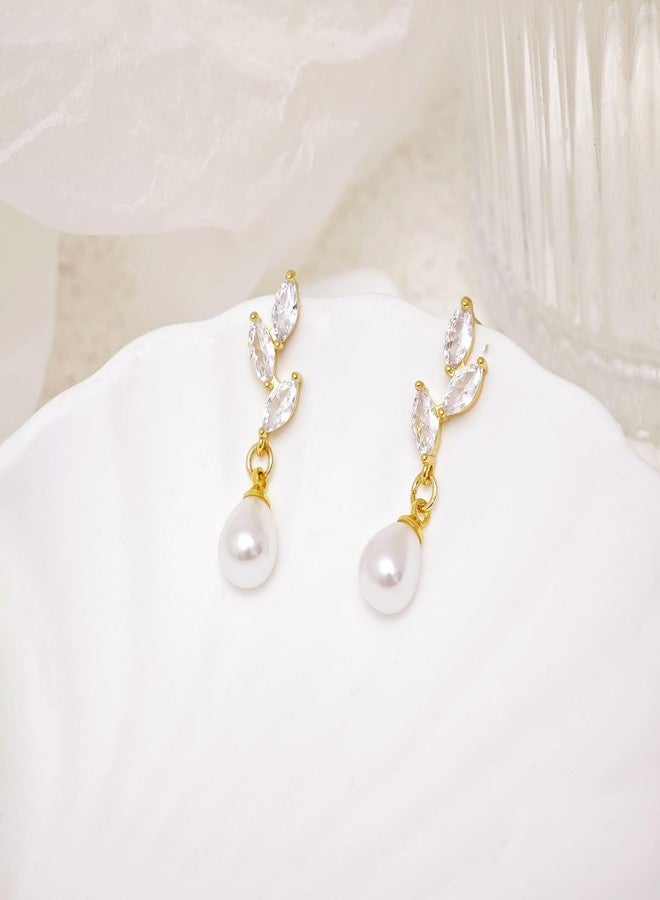 Tituthia Pearl Drop Earrings for Women Trendy, 14k Gold Pearl Earring Dainty Wedding Gold Dangle Earrings for Women Hypoallergenic Bridesmaid Bridal Prom Jewelry - Image 4